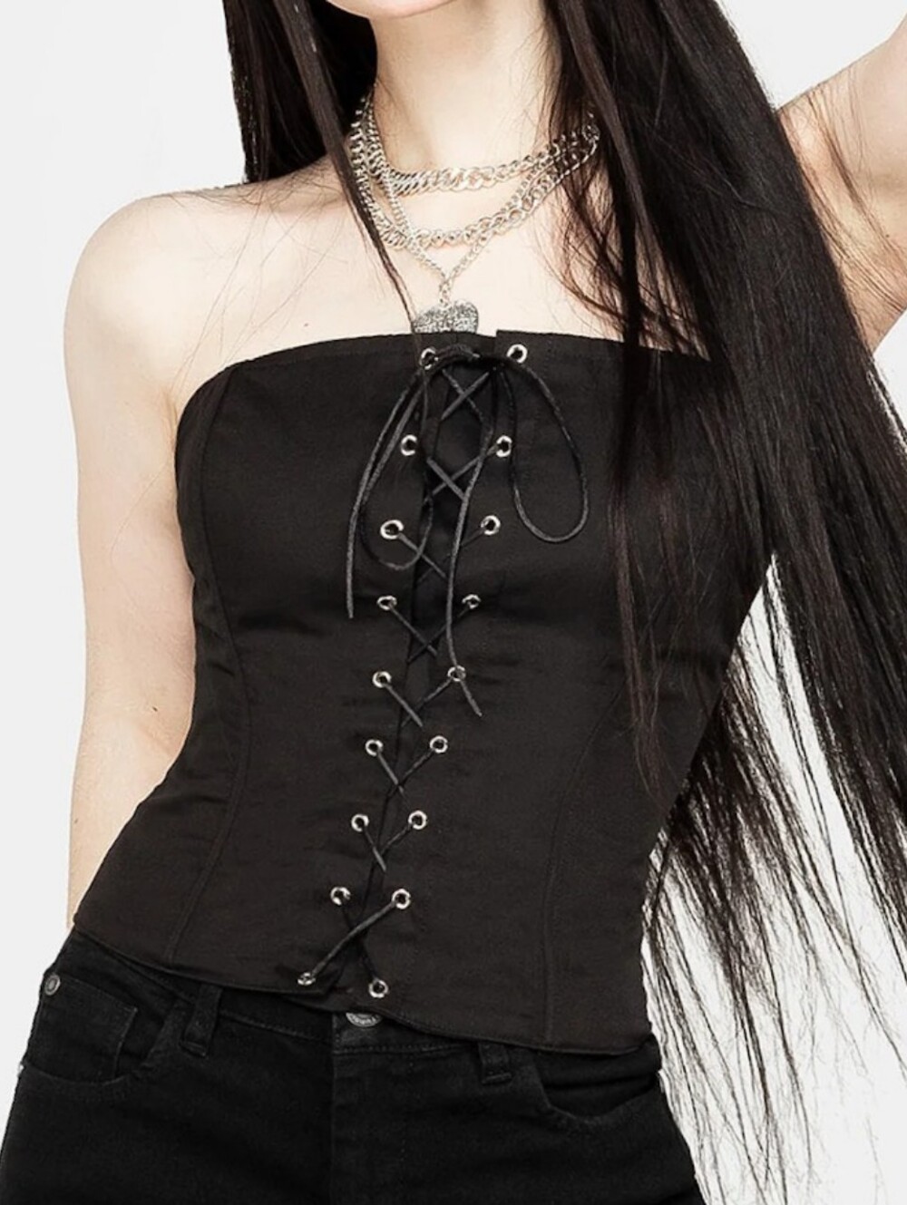 Disturbia Morticia black lace-up bustier corset top SMALL (US 6)